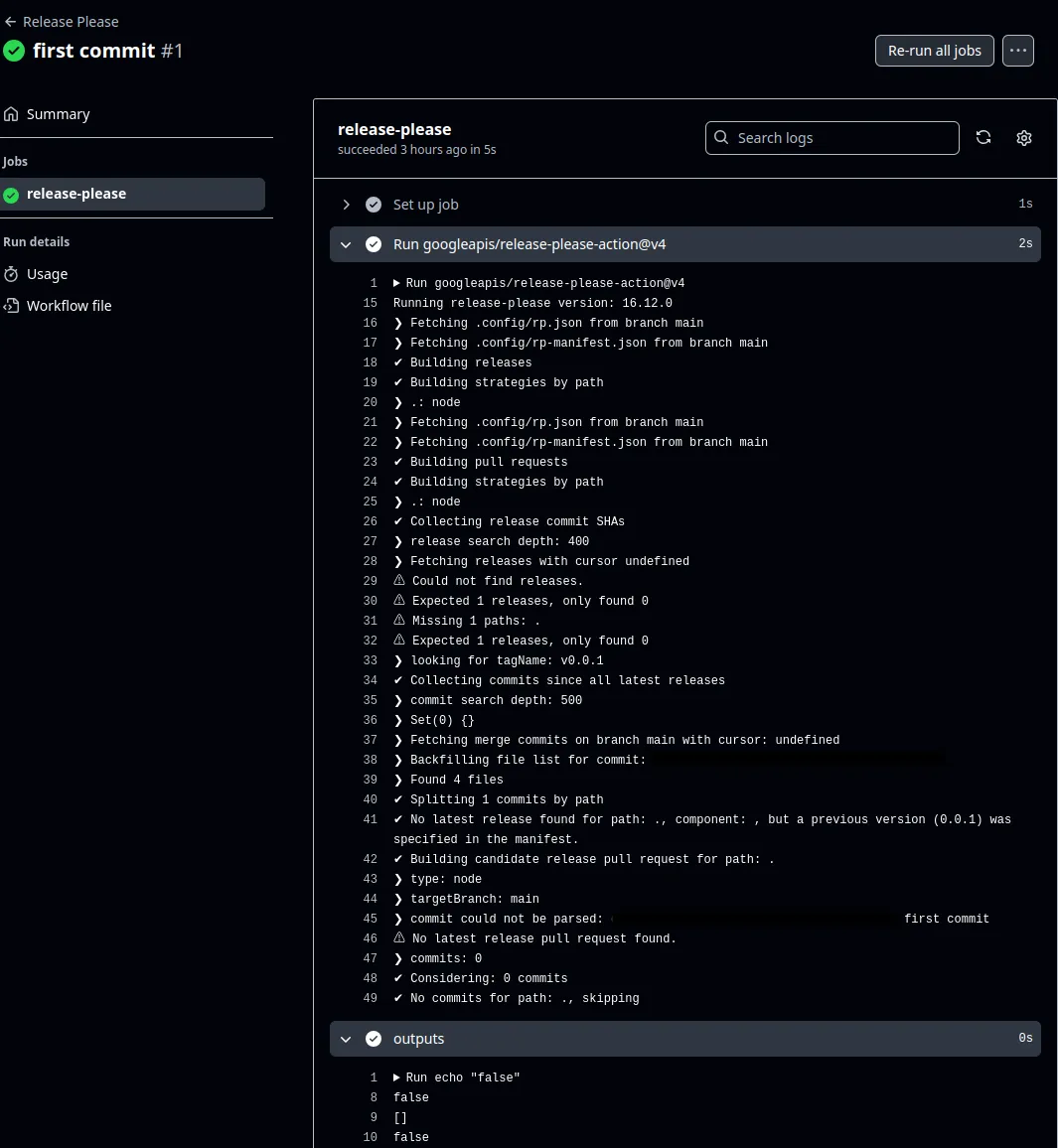 最初のコミットで実行される GitHub Actions